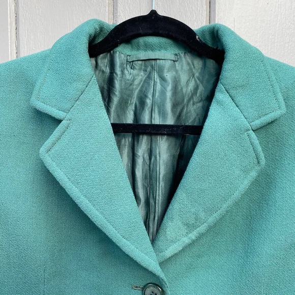 Vintage Green Crepe Car Coat Swing Coat // SIZE S - Picture 2 of 9
